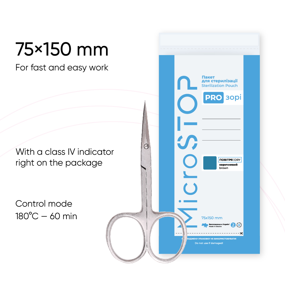 Transparente Sterilisationsbeutel mit Indikator – MicroSTOP, 75 × 150 mm, 100 Stück - MICROSTOP
